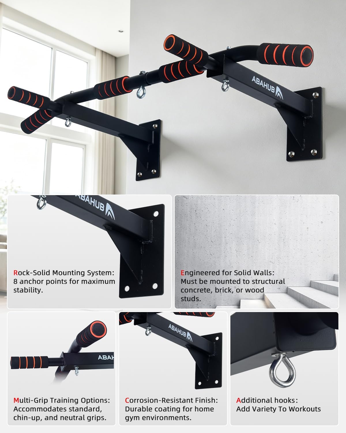 Abahub Multi Grip Wall Pull Up Bar